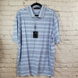 BUGATCHI Mens Polo XXL Blue Stripes Golf Polo